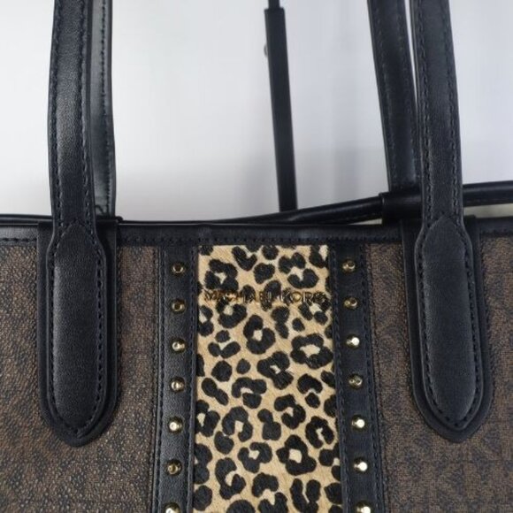 Monogram Michael Kors Eliza Large East West Open Tote Black/ Brown - Picture 5 of 8